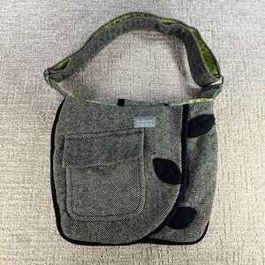 Pine Blossoms Repurposed Goods Herringbone Wool Patchwork Shoulder Bag Handmade